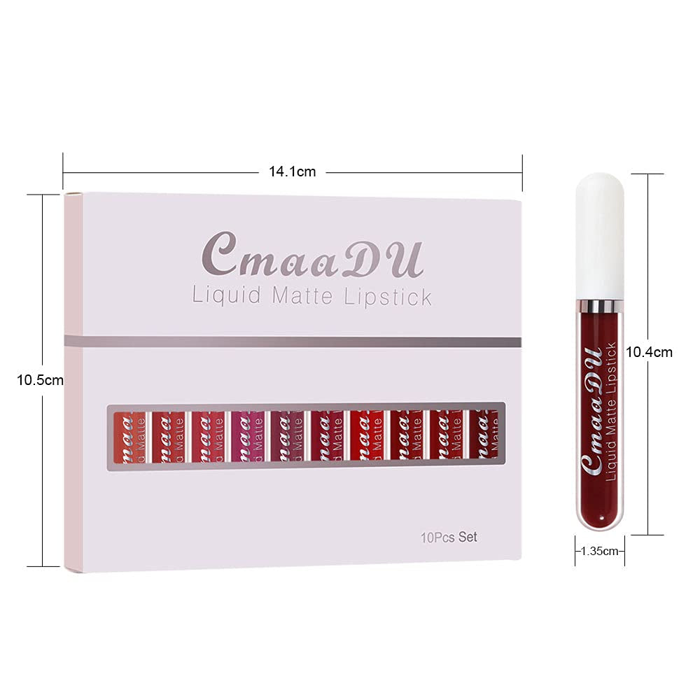 Introducing Cmaadu 10Pcs Velvet Crimson Liquid Matte Lipstick Set - The Ultimate Long-lasting, Waterproof and Smudge-proof Lipstick Collection for Stylish Women