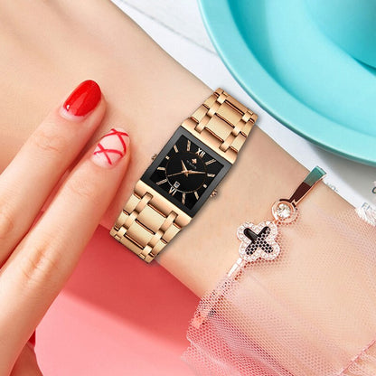 Stylish WWOOR Gold Black Women's Watch - A Glamorous Timepiece for Fashion-Forward Ladies!