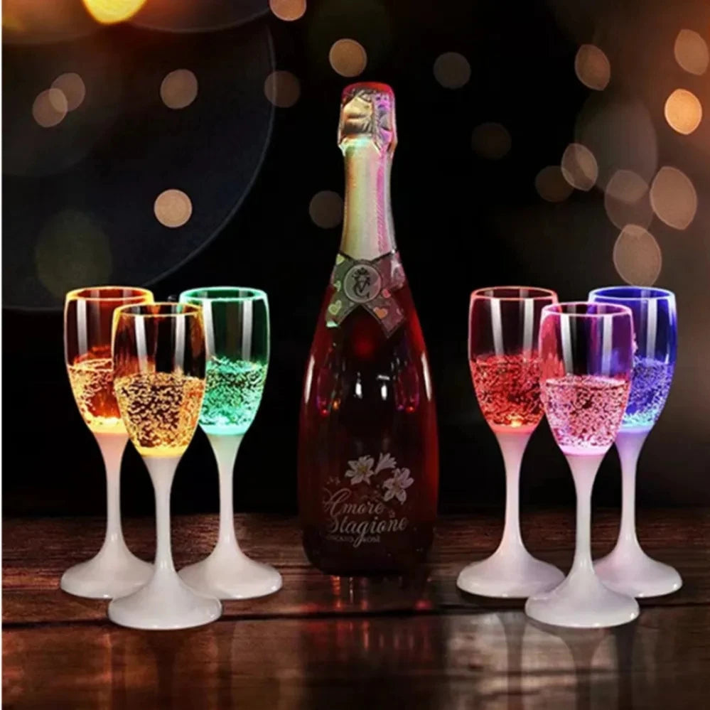 Party in Style with 6Pcs LED Light-Up Champagne Flutes – Perfect for Nightclubs, Christmas Parties, and Weddings!