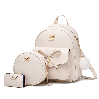 White Bowknot Mini Leather Backpack Purse Set - Stylish, Casual Daypacks for Girls and Women - Ideal for Travel