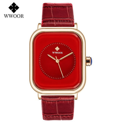 WWOOR Elegant Women's Analog Quartz Wristwatch with Purple Leather Strap - Stylish Waterproof Ladies Luxury Dress Watch