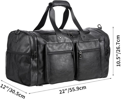 Travel Bag with Shoe Pouch, Weekender Overnight Bag Waterproof Leather Large Carry on Bag Travel Tote Duffel Bag