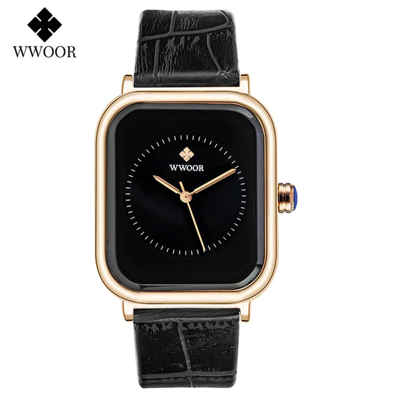 WWOOR Elegant Women's Analog Quartz Wristwatch with Purple Leather Strap - Stylish Waterproof Ladies Luxury Dress Watch