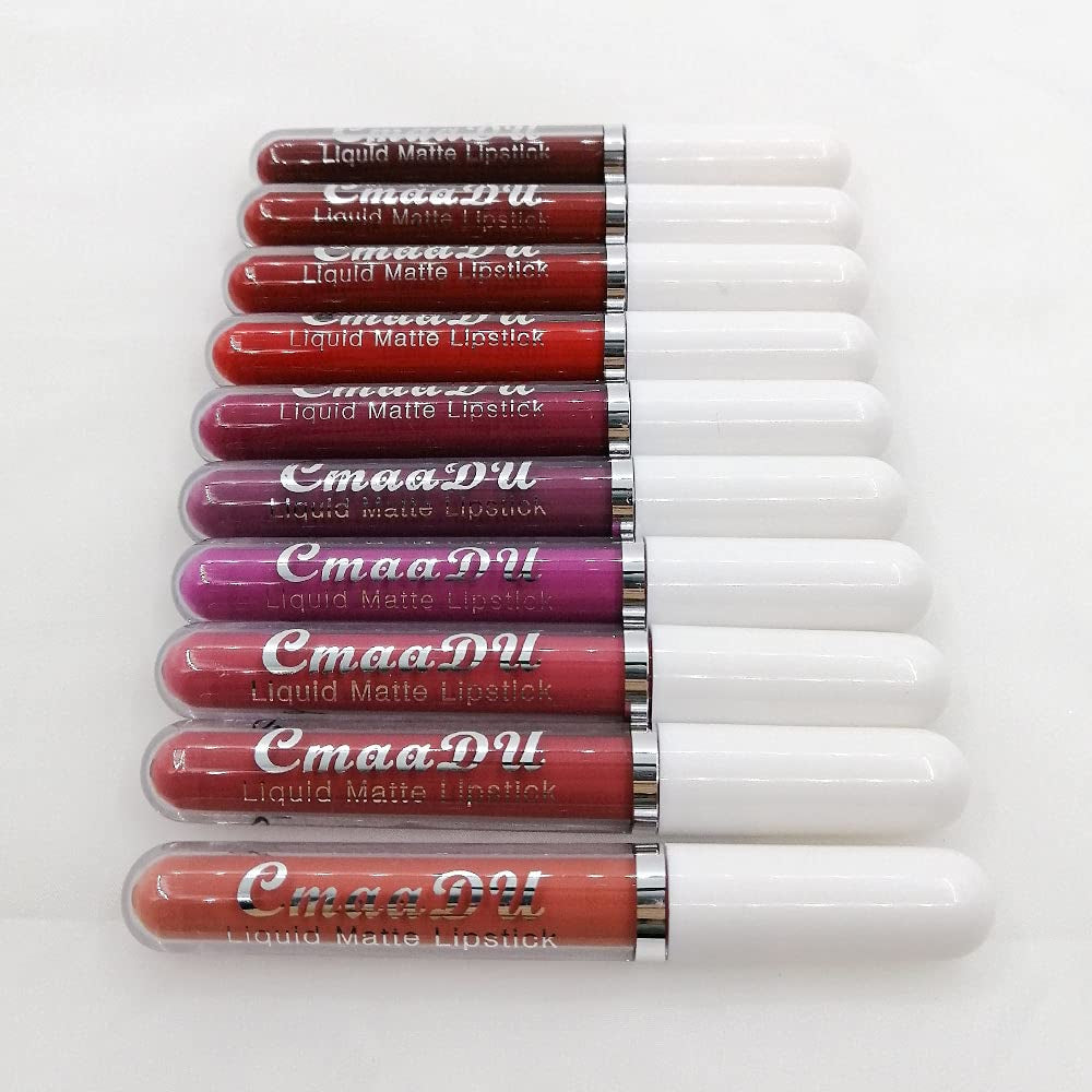 Introducing Cmaadu 10Pcs Velvet Crimson Liquid Matte Lipstick Set - The Ultimate Long-lasting, Waterproof and Smudge-proof Lipstick Collection for Stylish Women