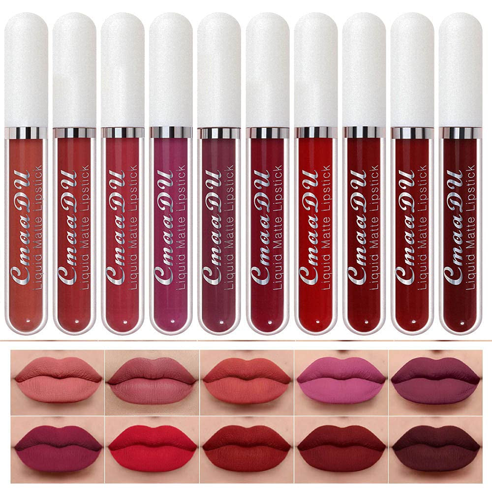 Introducing Cmaadu 10Pcs Velvet Crimson Liquid Matte Lipstick Set - The Ultimate Long-lasting, Waterproof and Smudge-proof Lipstick Collection for Stylish Women