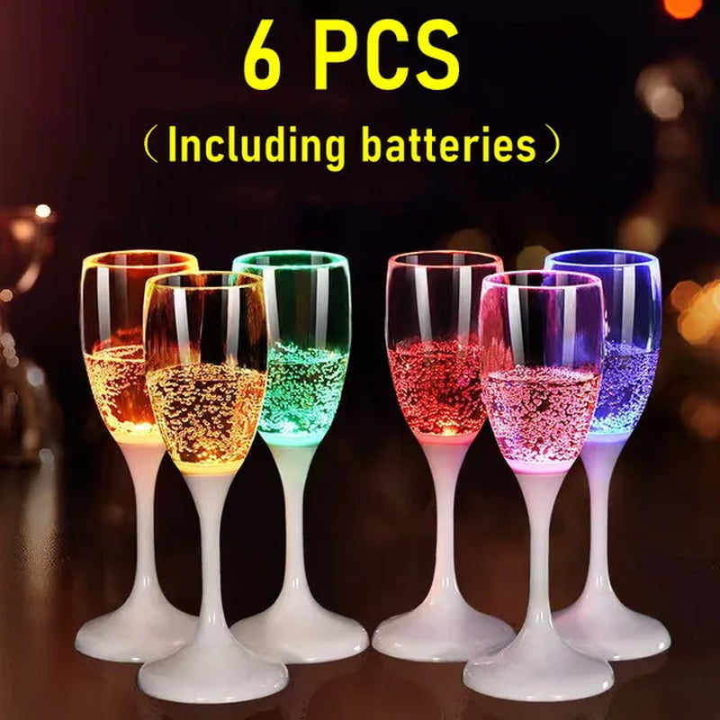 Party in Style with 6Pcs LED Light-Up Champagne Flutes – Perfect for Nightclubs, Christmas Parties, and Weddings!