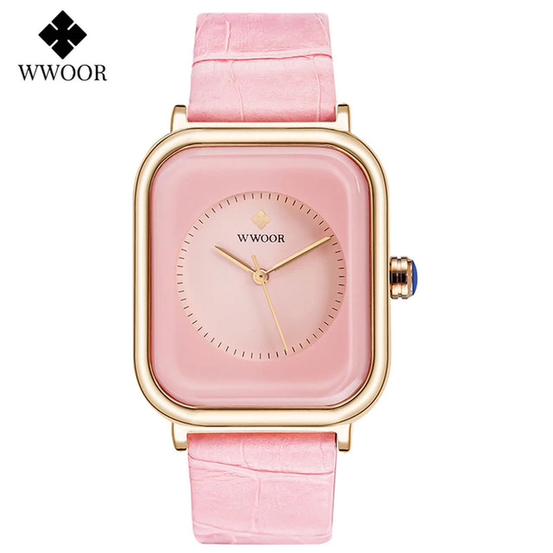 WWOOR Elegant Women's Analog Quartz Wristwatch with Purple Leather Strap - Stylish Waterproof Ladies Luxury Dress Watch