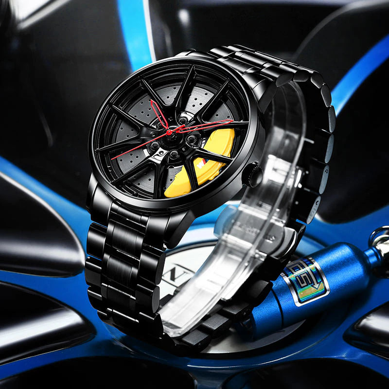 "Men's Classic Sports Car Quartz Watch - Waterproof, Sporty Rim Hub Wheel Design - Masculine Wristwatch - Relogio Masculino"