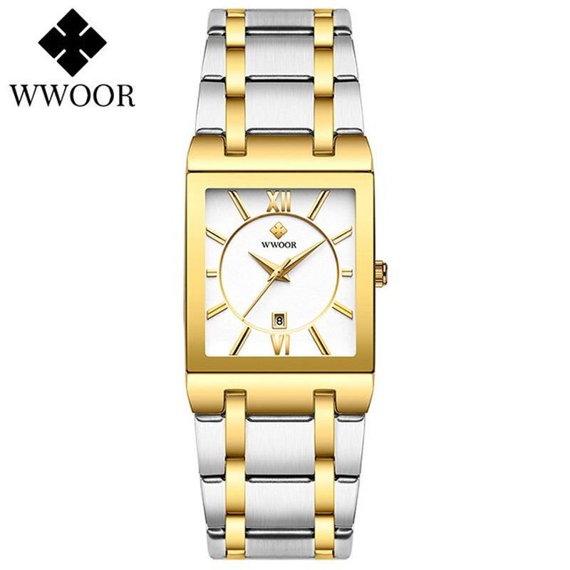 Stylish WWOOR Gold Black Women's Watch - A Glamorous Timepiece for Fashion-Forward Ladies!