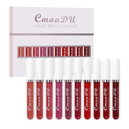 Introducing Cmaadu 10Pcs Velvet Crimson Liquid Matte Lipstick Set - The Ultimate Long-lasting, Waterproof and Smudge-proof Lipstick Collection for Stylish Women