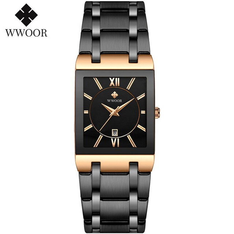 Stylish WWOOR Gold Black Women's Watch - A Glamorous Timepiece for Fashion-Forward Ladies!