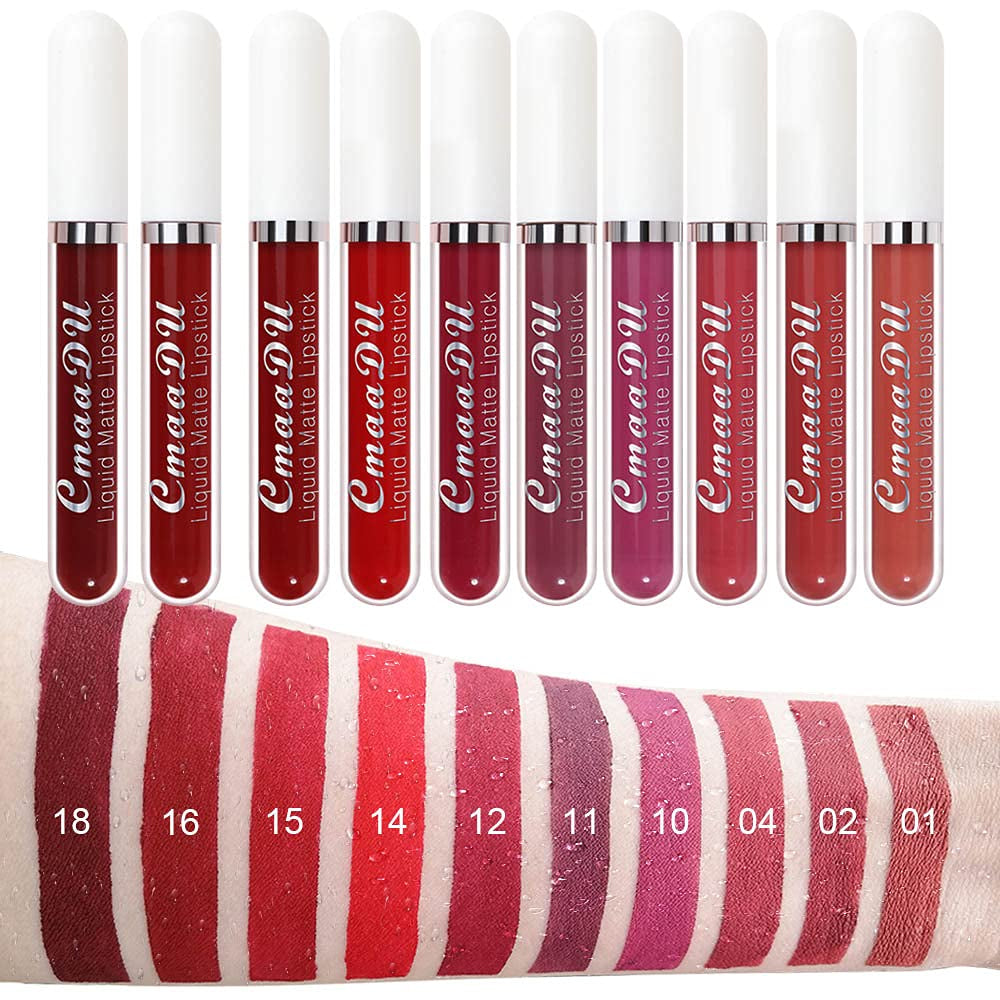 Introducing Cmaadu 10Pcs Velvet Crimson Liquid Matte Lipstick Set - The Ultimate Long-lasting, Waterproof and Smudge-proof Lipstick Collection for Stylish Women