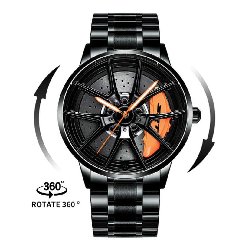 "Men's Classic Sports Car Quartz Watch - Waterproof, Sporty Rim Hub Wheel Design - Masculine Wristwatch - Relogio Masculino"