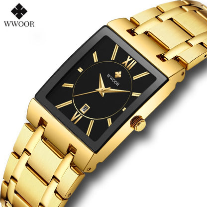 Stylish WWOOR Gold Black Women's Watch - A Glamorous Timepiece for Fashion-Forward Ladies!