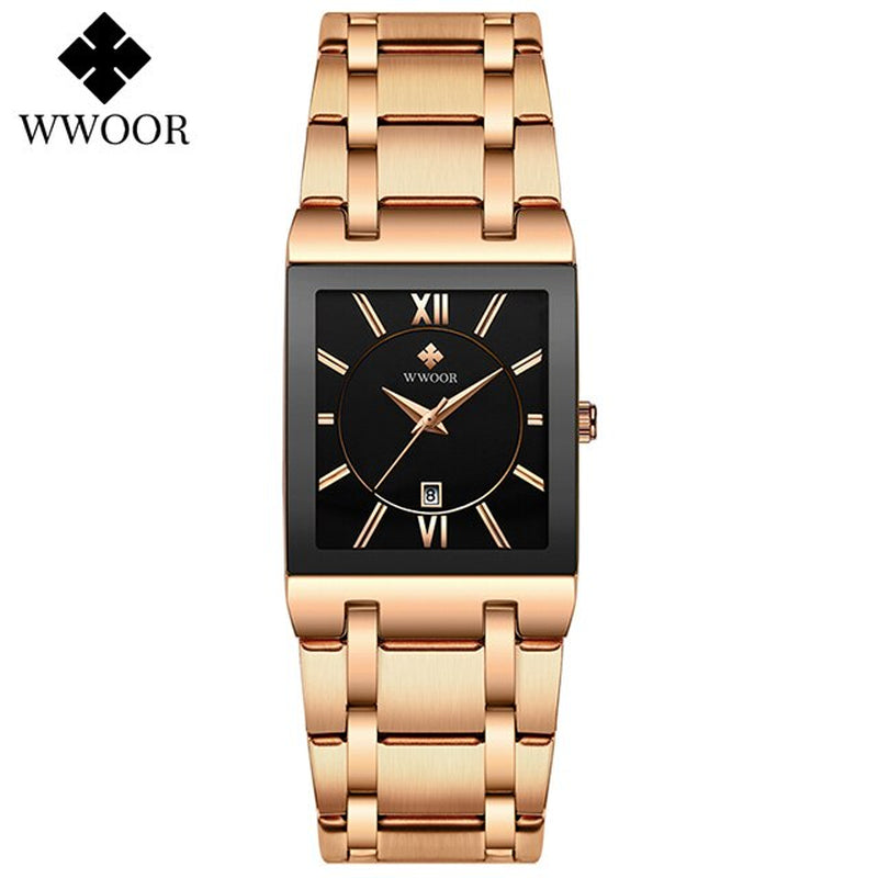 Stylish WWOOR Gold Black Women's Watch - A Glamorous Timepiece for Fashion-Forward Ladies!