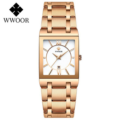 Stylish WWOOR Gold Black Women's Watch - A Glamorous Timepiece for Fashion-Forward Ladies!