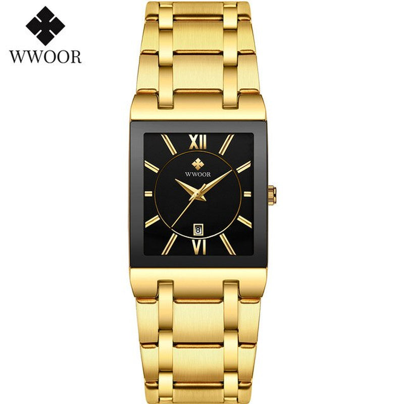 Stylish WWOOR Gold Black Women's Watch - A Glamorous Timepiece for Fashion-Forward Ladies!