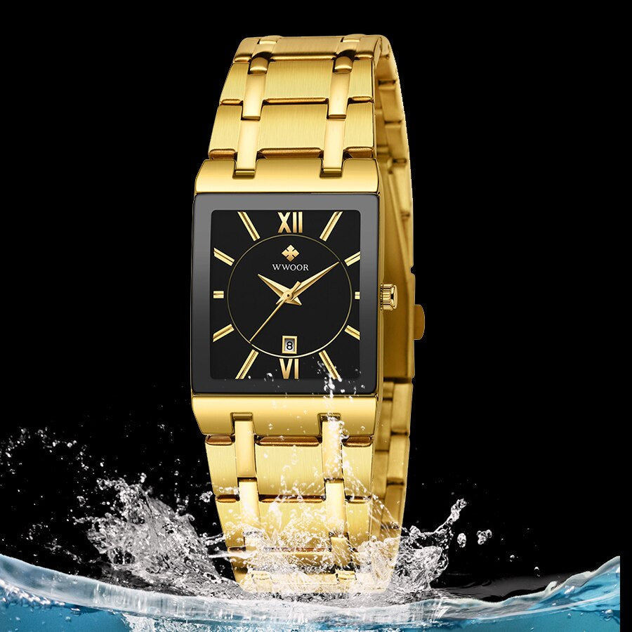 Stylish WWOOR Gold Black Women's Watch - A Glamorous Timepiece for Fashion-Forward Ladies!