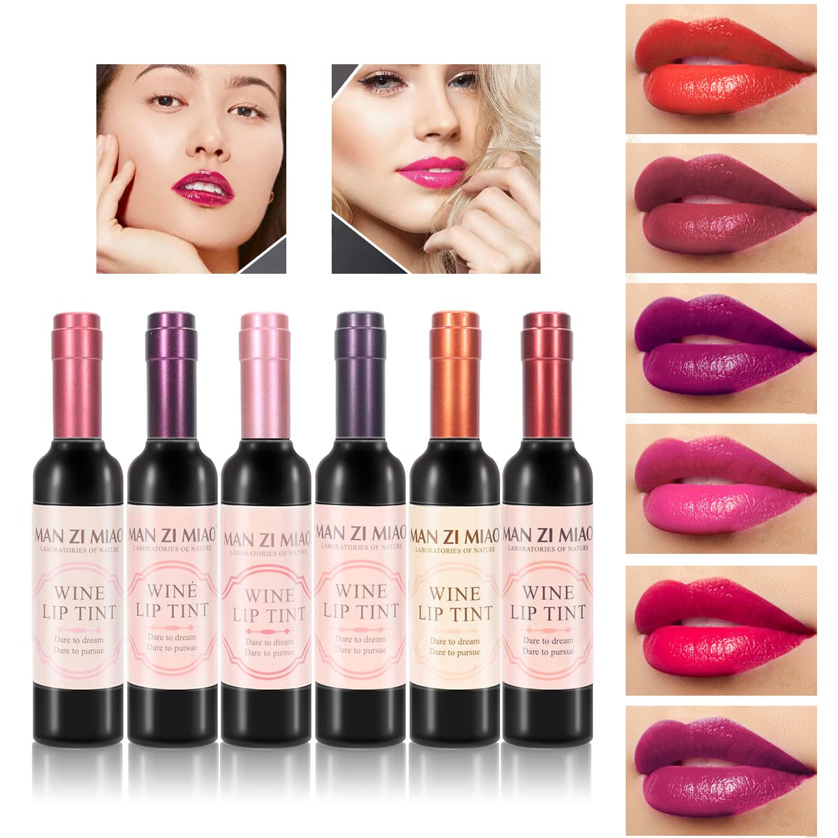 Silky Smooth Wine Lip Tint Set - 6 Long-Lasting Matte Shades, Waterproof & Non-Stick Liquor Bottle Lip Gloss - Perfect Gift for Women!