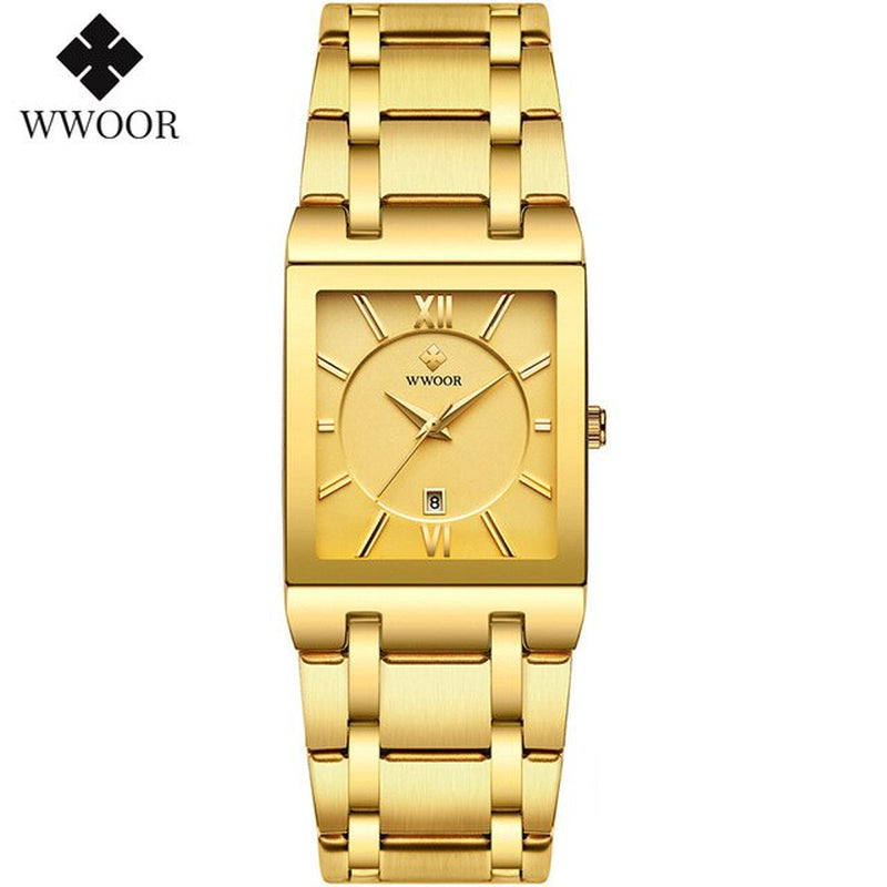 Stylish WWOOR Gold Black Women's Watch - A Glamorous Timepiece for Fashion-Forward Ladies!