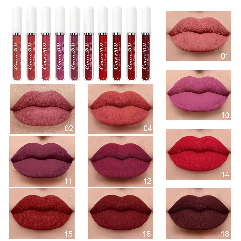 Introducing Cmaadu 10Pcs Velvet Crimson Liquid Matte Lipstick Set - The Ultimate Long-lasting, Waterproof and Smudge-proof Lipstick Collection for Stylish Women